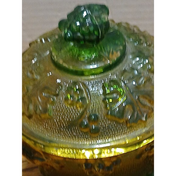 Vintage Jeannette Glass Ombre Amber Green Grape Pattern footed candy dish - Picture 4 of 16